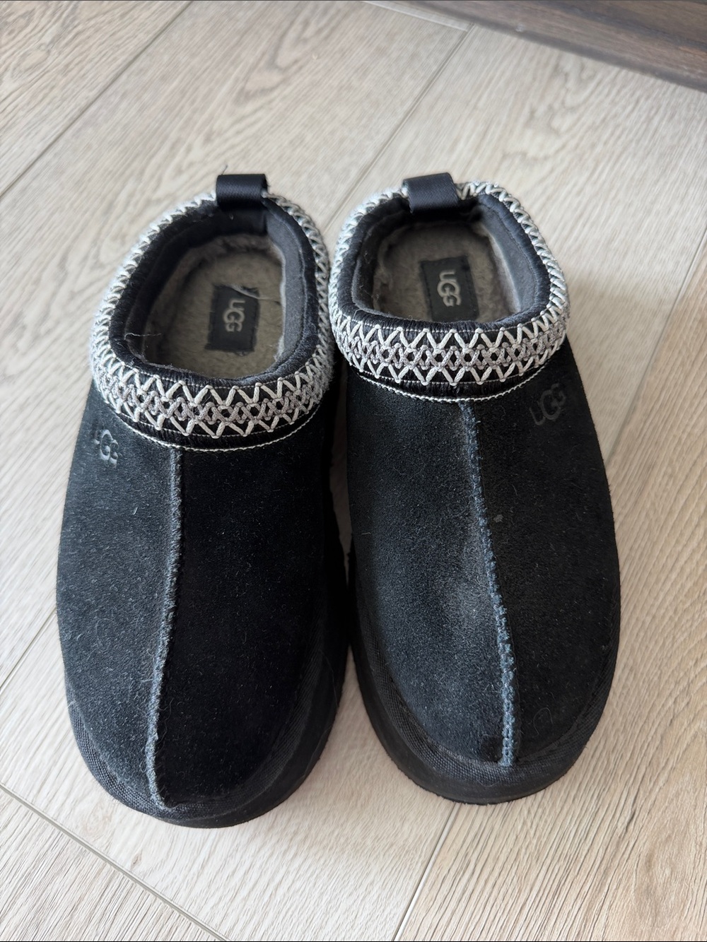 UGG Black Slip-On Cozy Suede Clog Slippers with Knit Collar